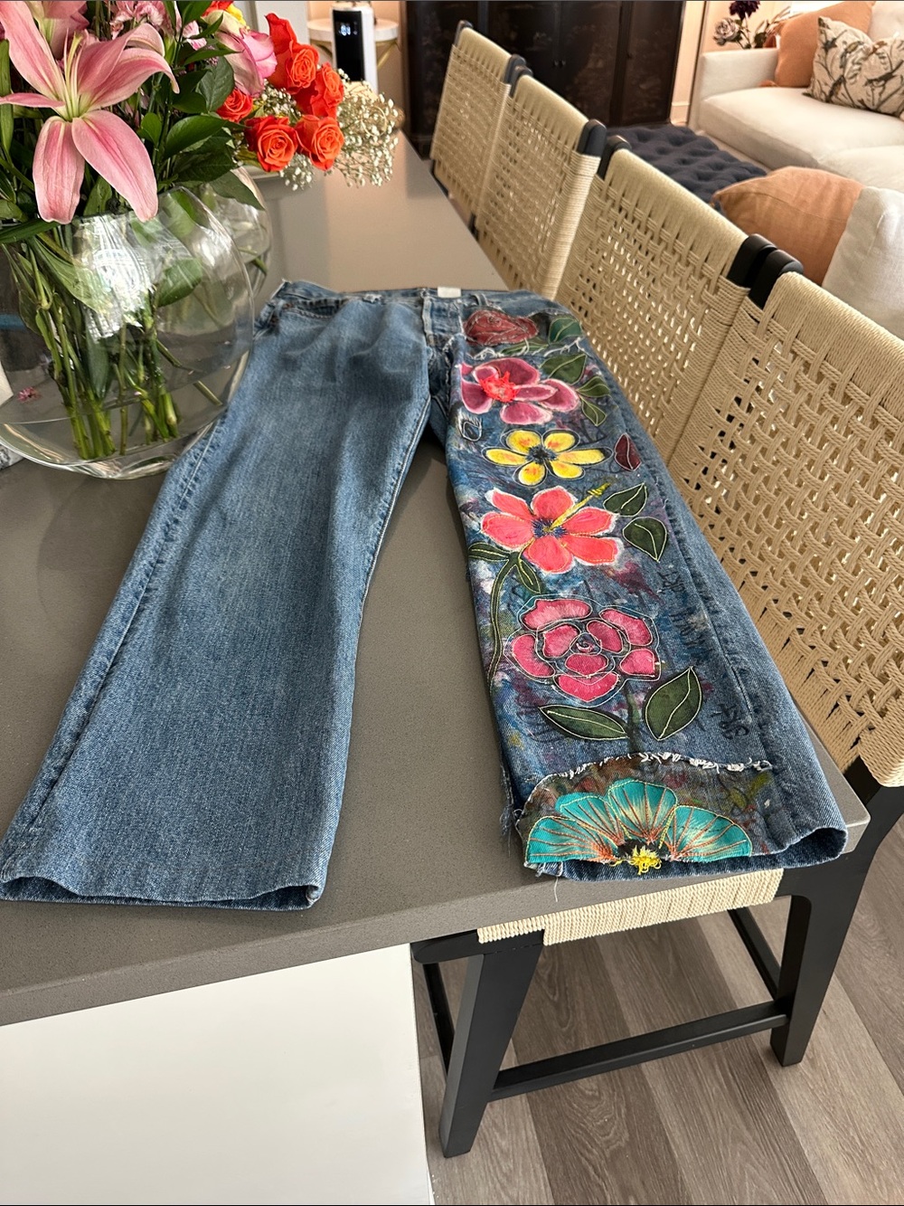 Blue Floral-Embroidered painted water safe Women’s Jeans free people